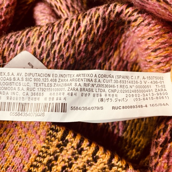 Zara Jacquard Geometric Cropped Sweater Orange Pink Black Size Small - Picture 7 of 9